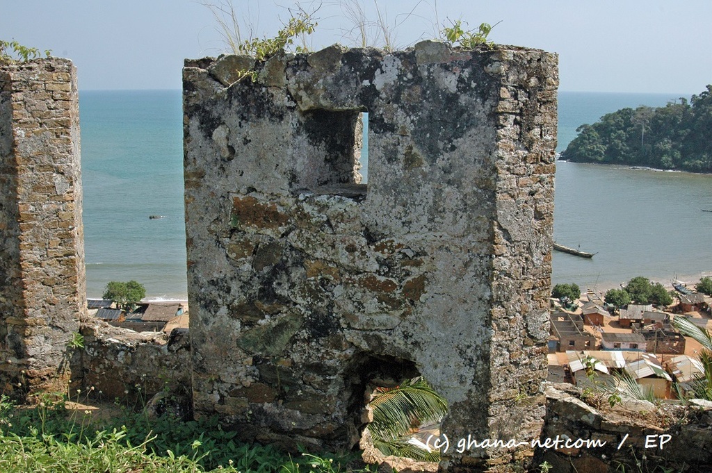 View fro Fort Batenstein at Butree to sea and bay of Butre
